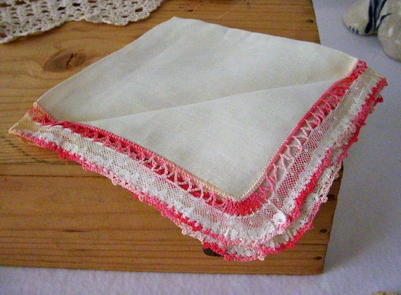 Vintage Linen Hanky, Ladies White Cotton Hankie, … - image 1