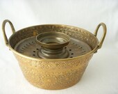 Vintage French Pot, Steamer Pot, Jam Pan, Rustic Brass Pot, French Farmhouse Decor, Marque Deposee, Repousse and Chasing, Copper Brass Pan