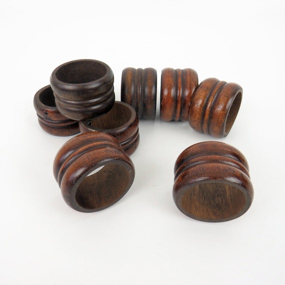 Vintage Wood Napkin Round Ring Holders Set of 8 Dining Table Bohemian and Traditional Decor Vintage Tableware