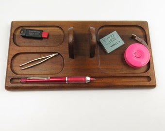 Vintage Dresser Valet by Swank Solid Wood Accessory Caddie, Mid Century Mens Organizer Catchall Desk Tray, Gift for Dad