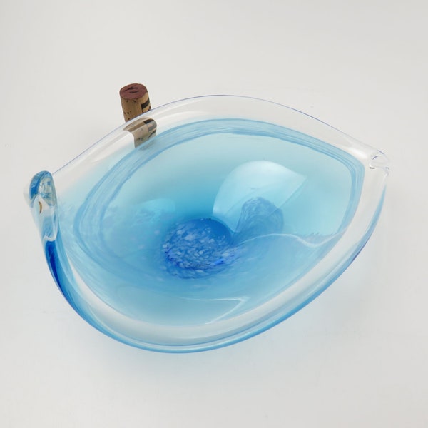 Vintage Murano Art Glass Bowl: Turquoise Blue Swirl, Mid-Century Modern