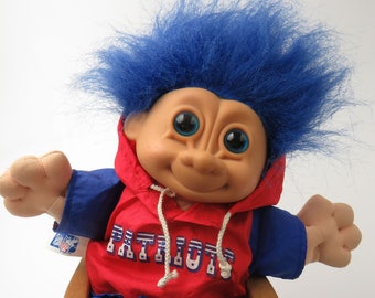 Vintage 1990's Patriot's Team NFL by Russ Berrie Troll Doll w Blue Hair & Eyes 12"
