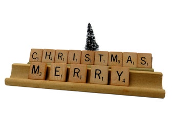 Vintage Scrabble Letter Tiles with Wood Stands: Custom Messages