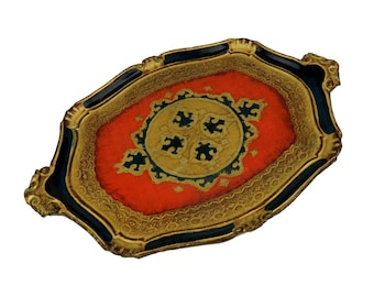 Vintage Florentine Gold Gilt Tray: Italian Bohemian Scalloped Platter