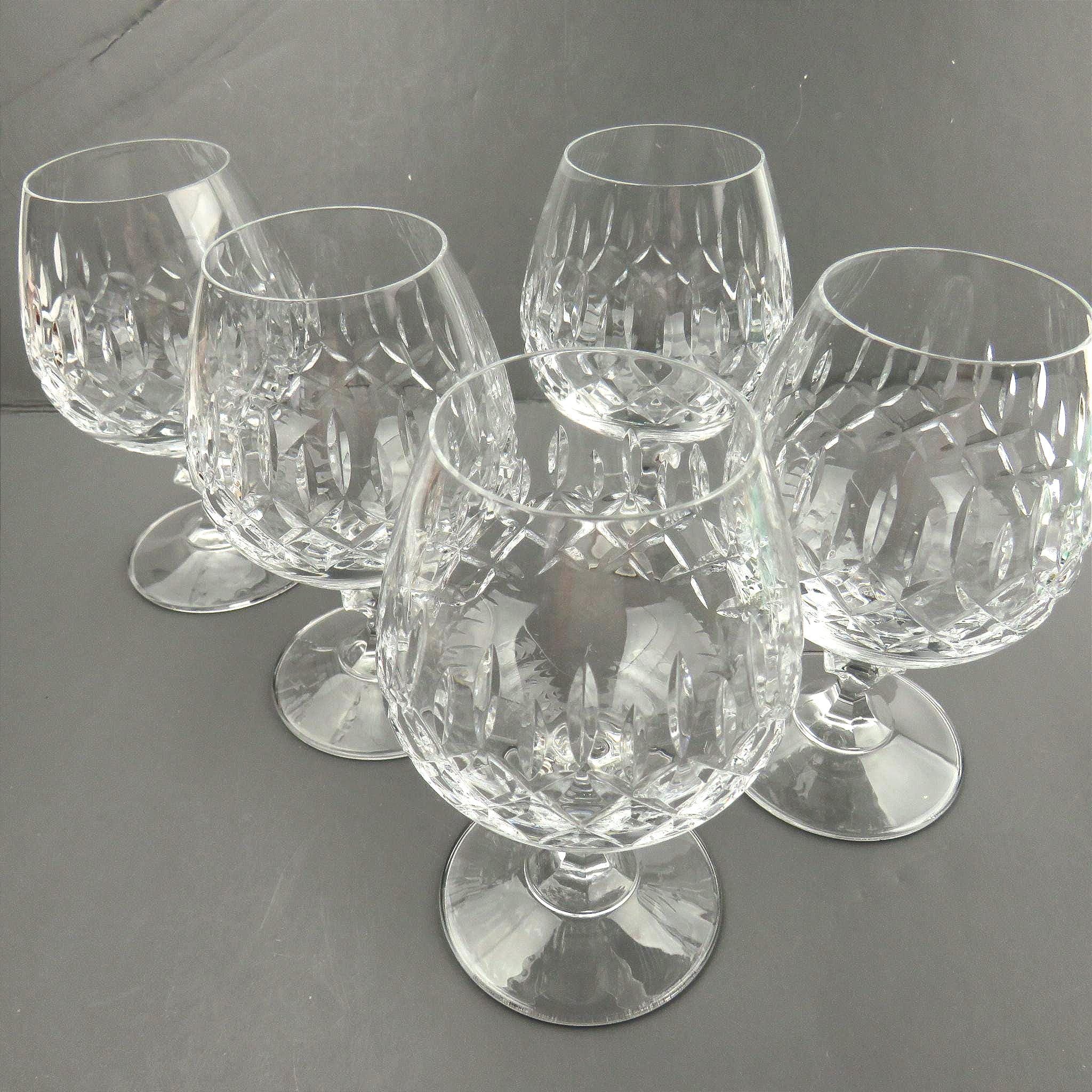 Vintage Brandy Snifters Barware Germany Fan Cut Crystal Brandy Cognac Glassware Set of 5 Balloon Round Glasses Short Stem Crisscross Pattern