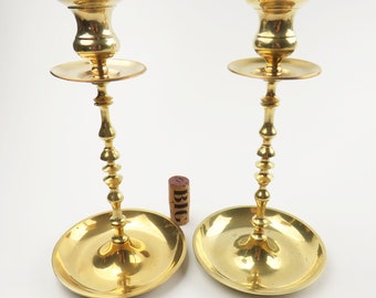 Vintage 9" Pair Brass Scrolled Candlestick Candle Holders Console Dish Base Set of 2 Hard to Find