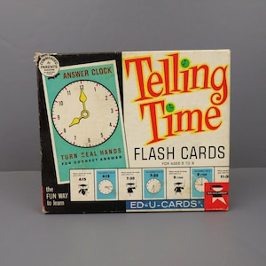 Vintage jaren 1960 EDU Telling Time Flash Cards voor alle leeftijden COMPLEET w Routebeschrijving USA Homeschooling Teacher's Aid, Parent's Magazine