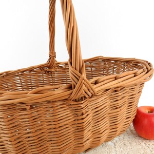 Vintage French Wicker Gathering Basket: Large Bent Twig Farmhouse Decor image 6