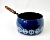 Mid Century Blue Enamelware 2 Qt Sauce Pan - Fissler Company Cookware W Germany - Vintage Kitchen - Retro Pot