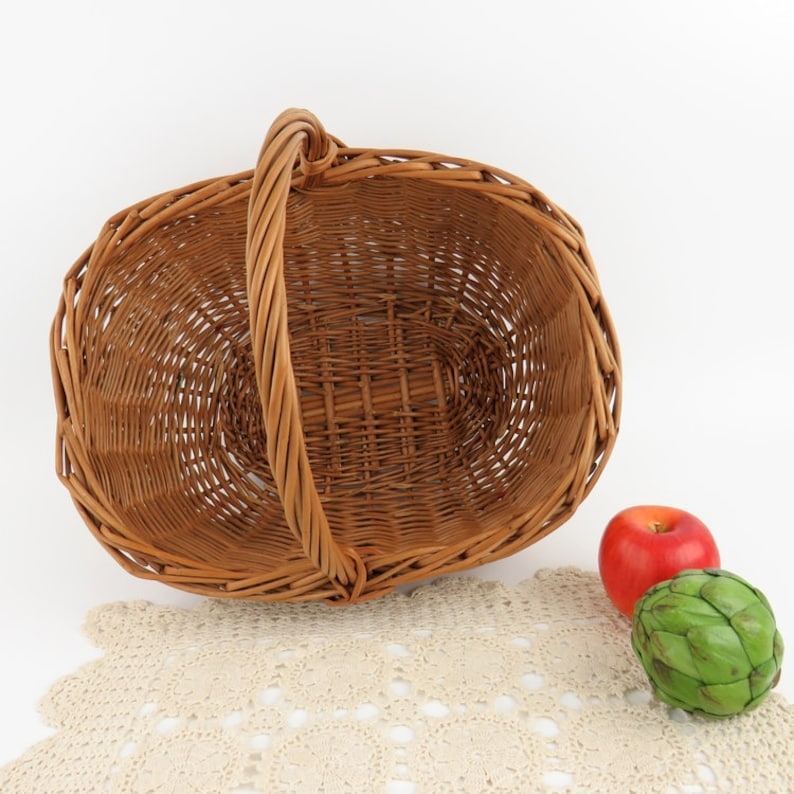 Vintage French Wicker Gathering Basket: Large Bent Twig Farmhouse Decor image 4
