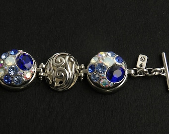 Vintage Goldette N.Y. Blue Rhinestone Bracelet, Victorian Revival Filigree