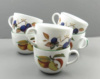 Vintage  Round Flat Cups by Evesham Vale Royal Worcester Set of 6 Made in England Apples & Blueberry Pattern
