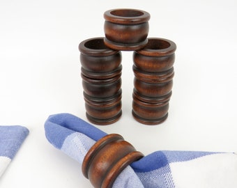 Vintage Wood Napkin Round Ring Holders Set of 8, Dining Table Bohemian and Traditional Decor Vintage Tableware