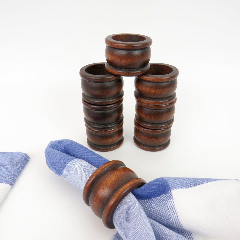 Vintage Wood Napkin Round Ring Holders Set of 8 Dining Table Bohemian and Traditional Decor Vintage Tableware