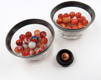 Mid Century Swirl Glass Marbles with Silver Rim Dorothy Thorpe Bowls