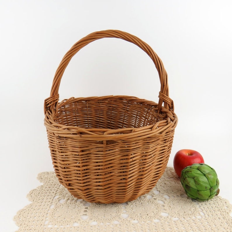 Vintage French Wicker Gathering Basket: Large Bent Twig Farmhouse Decor image 7