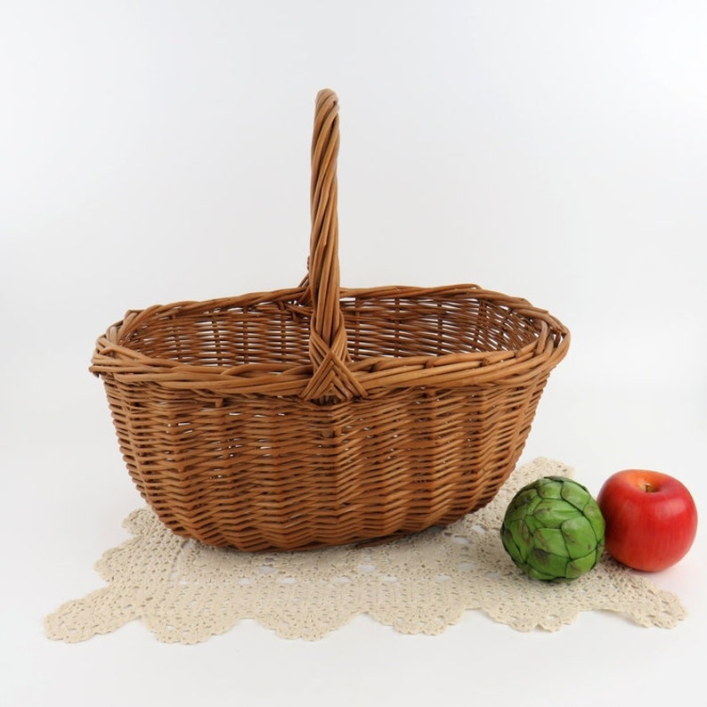Vintage French Wicker Gathering Basket: Large Bent Twig Farmhouse Decor image 2