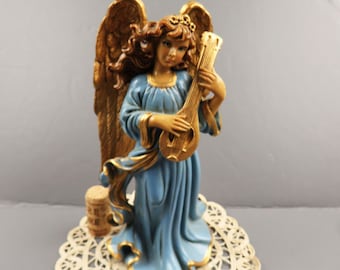 Vintage MCM Italian Angel Figurine: Hand Painted Resin, Blue Gown