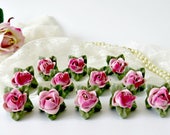 Vintage Dresden Porcelain Rose Place Card Holders - Set of 12 - Vintage Wedding Table Decor - Bridal Shower Party Name Tags