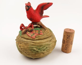Vintage Enesco Christmas Cardinal Trinket Bowl: 1985 Holiday Decor