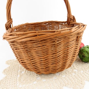Vintage French Wicker Gathering Basket: Large Bent Twig Farmhouse Decor image 8