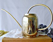 Vintage Brass Watering Can, Mid Century Etched Brass Asian Floral Design, Long Spout Indoor Gardening Can, House Plant Care, Garden Decor