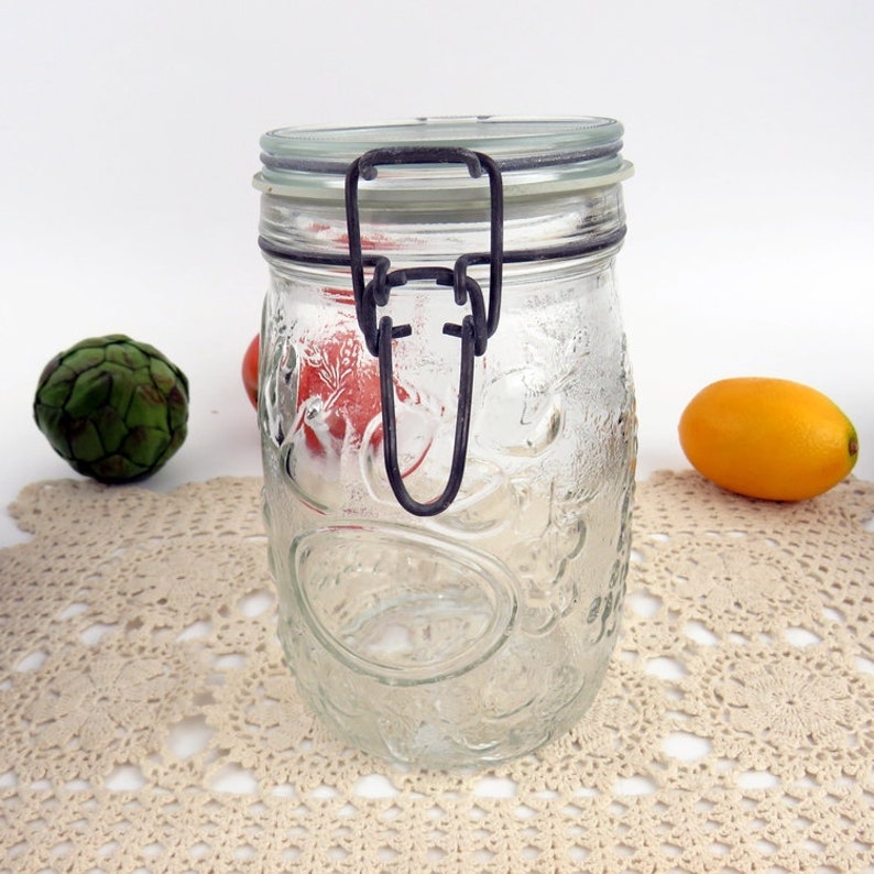 Vintage Wheaton Glass Flip Top Jar Embossed Fruit Fine Etsy