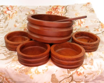 Vintage Goodwood Teak Salad Bowl Set - 6 Piece MCM Serving Set - Genuine Teak Thailand