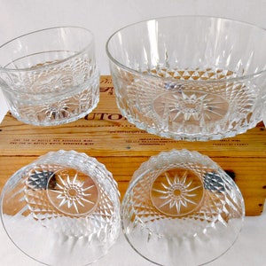 Vintage USA Arcoroc Crystal Serving Bowls, Set of 5 Salad Dessert Starburst Diamant Pattern by Cristal D'Arques-Durand