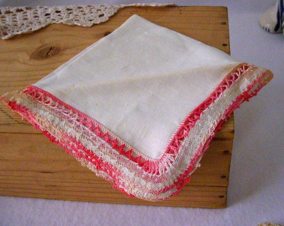 Vintage Crochet Lace Handkerchief, Ladies White C… - image 3