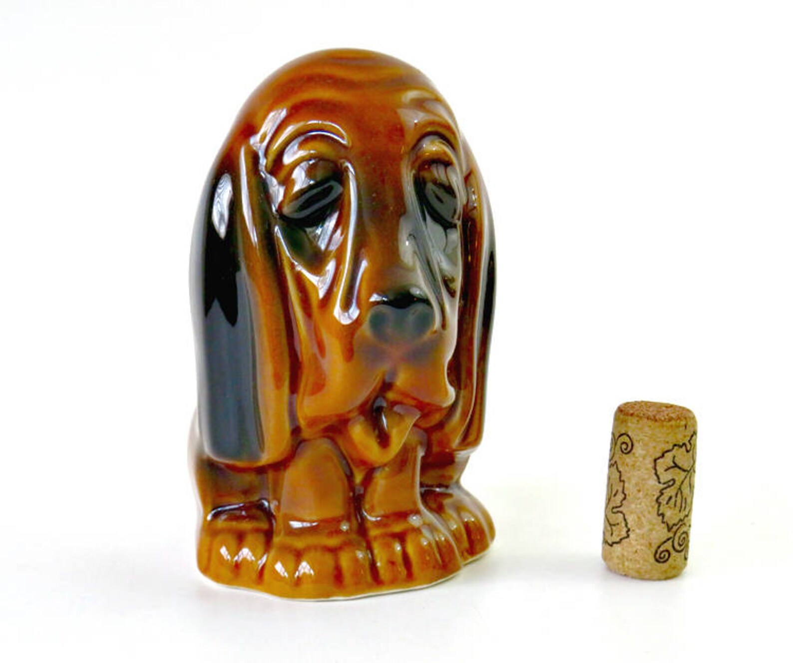 Vintage Ceramic Dog Black & Brown Glazed Hound Dog Statue Etsy