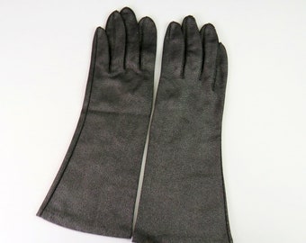 Vintage 1950's 60's MCM Black Gauntlet Gloves Size 7 1/2 Daytime Wear Crelon All Nylon
