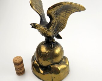 Vintage Brass American Eagle Flying Wings In Flight on Earth Globe 7 Inch Statue USA Bicentennial Office Decor