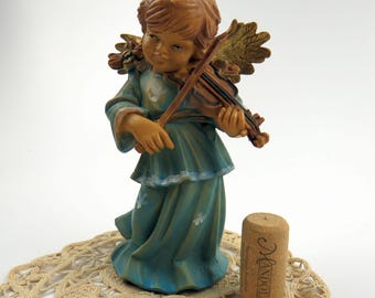 MCM 1960's Angel Playing Violin Euromarchi Italian Depose Gold Wings  6" T Resin Figurine