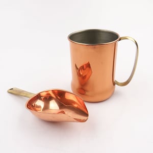 Vintage Copper Mug with Brass Handle & Scoop: Kitchen Decor Set