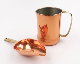 Vintage Copper Mug with Brass Handle & Scoop: Kitchen Decor Set