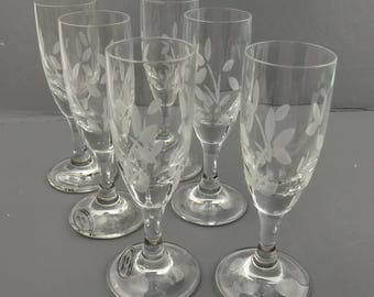 Vintage Frosted Floral Sherry Glass Set of 6, Polish Barware