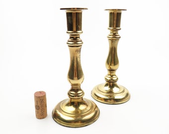 Vintage Brass Candle Holders Traditional 7 Inch Taper Candlesticks by Gallery Traditions, Holiday Table Decor