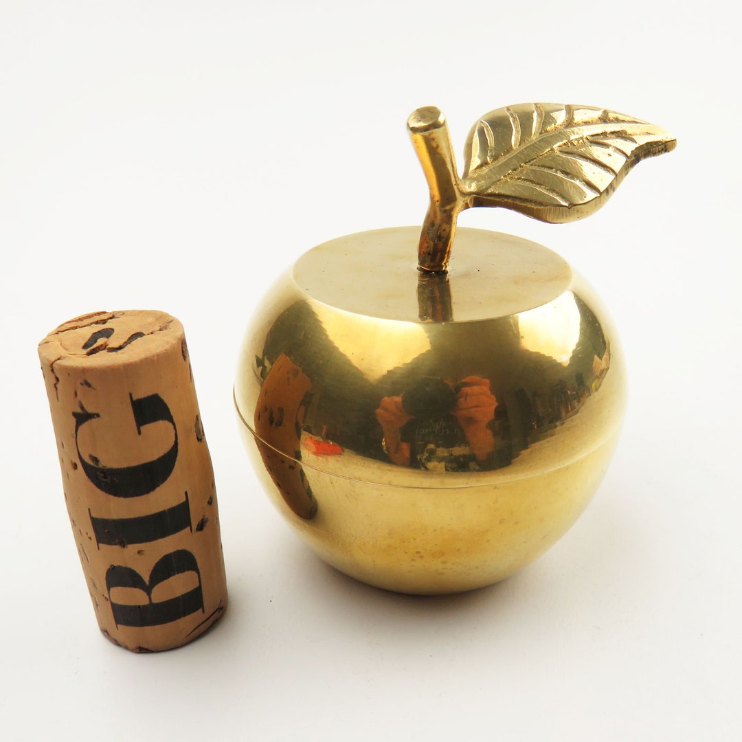 Vintage Brass Apple Paperweight Stem Leaf Office Decor Etsy