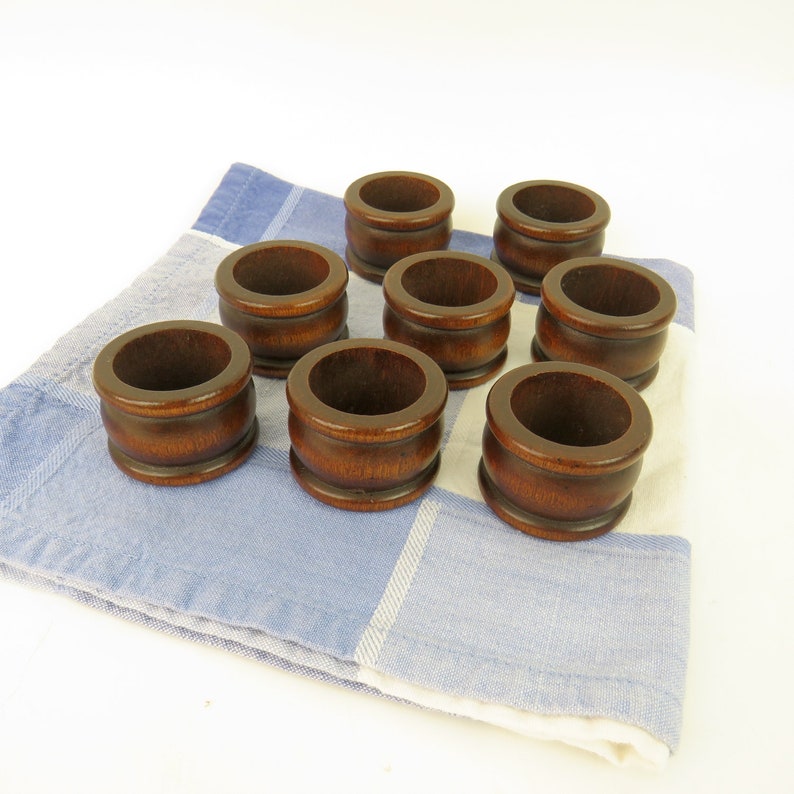 Vintage Wood Napkin Round Ring Holders Set of 8 Dining Table Bohemian and Traditional Decor Vintage Tableware
