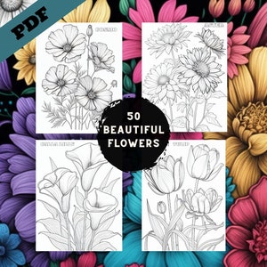 Floral Coloring Pages | Coloring Page Bundle | 50 Printable Custom Coloring Pages