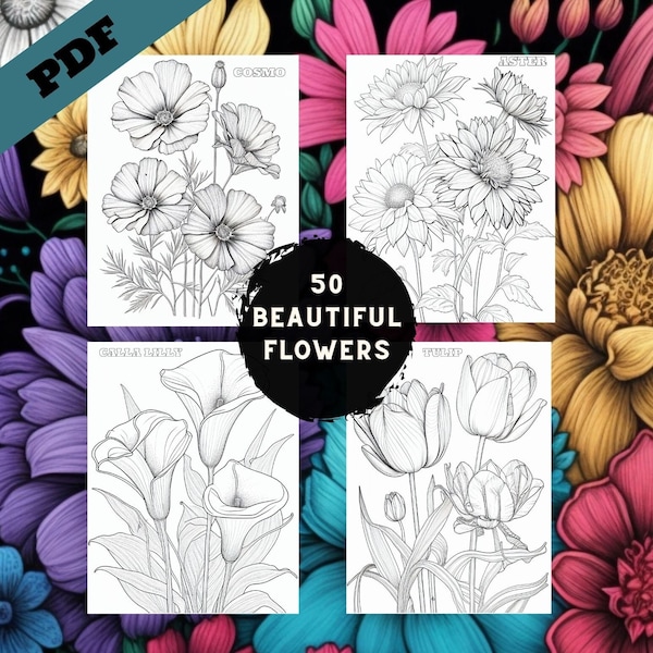 Floral Coloring Pages | Coloring Page Bundle | 50 Printable Custom Coloring Pages