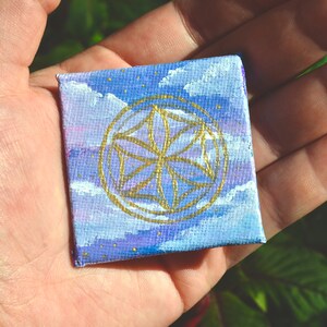 Tiny canvas, mini canvas, fridge magnet, sacred geometry art, painted magnets, acrylic painting, small gift, fridge decor, small canvas art