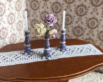 Lovely dollhouse candelabra set and vase