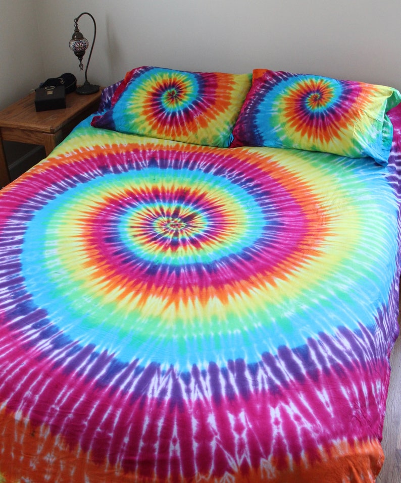 Tie Dye Sheet Set 100 Cotton Rainbow Spiral Etsy