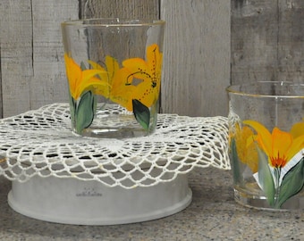 Hand painted,  Orange Lily drinking glasses