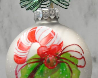 Single,  hand painted Candy Cane ornament