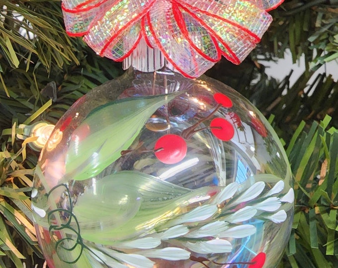 Single,  hand painted Pine & Berries ornament