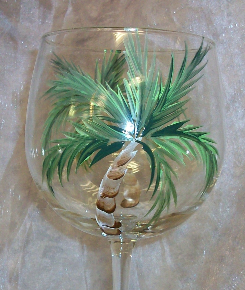 Hand Painted Palm Tree Wine Glass Etsy