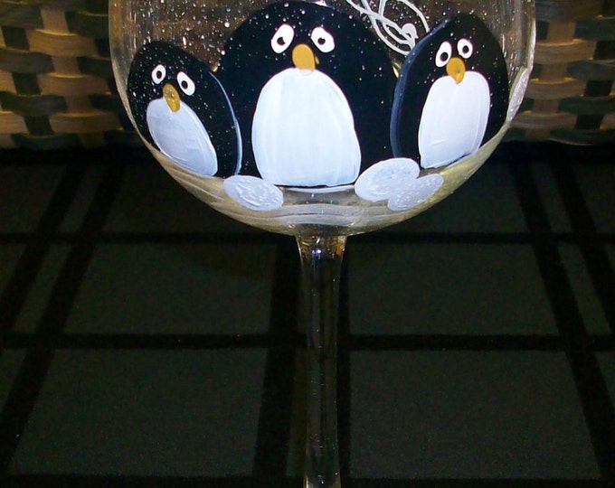Hand Painted, Penguin Trio wine glass